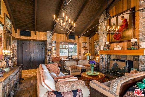 Chandelier, Fireplace, Interior, Living room, Wooden Beams, Wooden Ceilings, Wood Texture Flooring, Wooden Walls