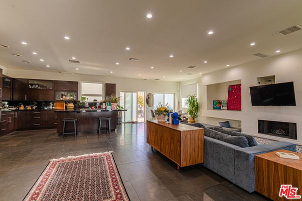 Fireplace, Interior, Kitchen, Living room, Recessed Lighting