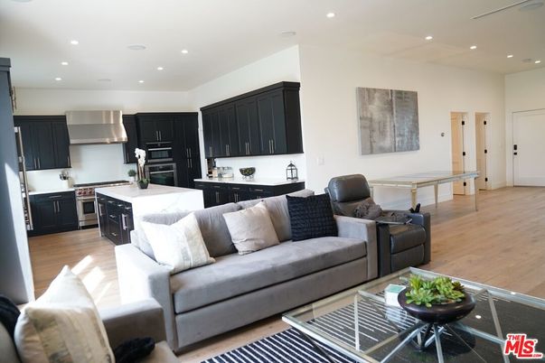 Interior, Kitchen, Living room, Recessed Lighting, Stainless Steel Appliances, Wood Texture Flooring