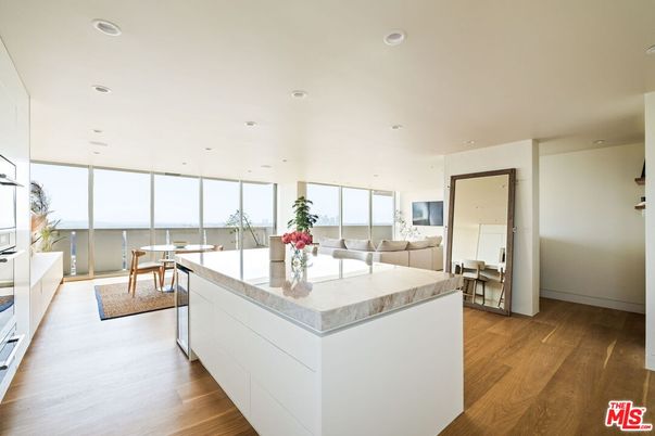 Dining room, Interior, Kitchen, Living room, Recessed Lighting, Wood Texture Flooring