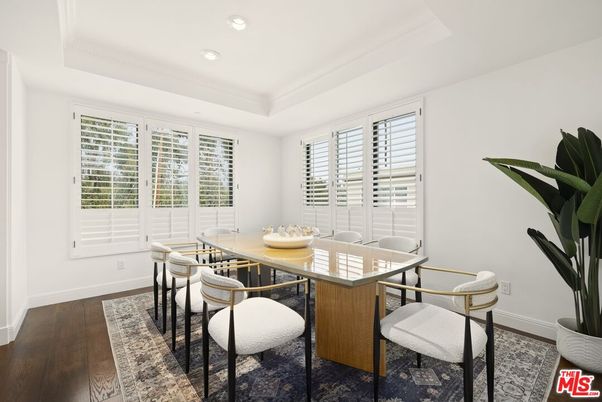 Dining room, Interior, Recessed Lighting, Wood Texture Flooring