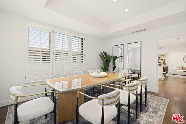 Dining room, Interior, Recessed Lighting, Wood Texture Flooring