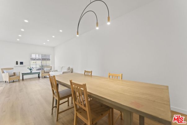 Dining room, Interior, Living room, Recessed Lighting, Wood Texture Flooring