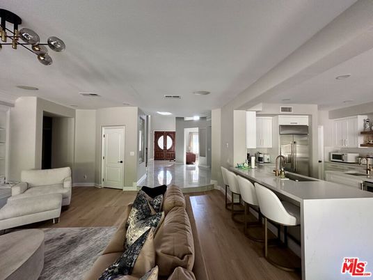 Interior, Kitchen, Living room, Recessed Lighting, Stainless Steel Appliances, Wood Texture Flooring