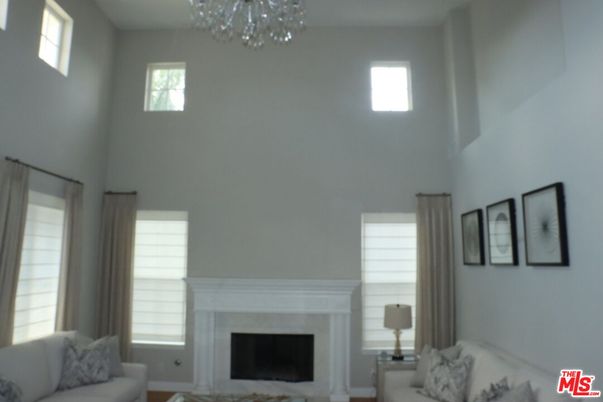Chandelier, Fireplace, Interior