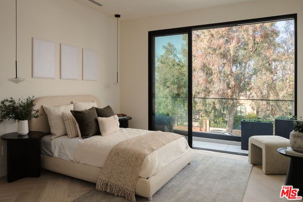 Bedroom, Interior, Pendant Lights, Wood Texture Flooring