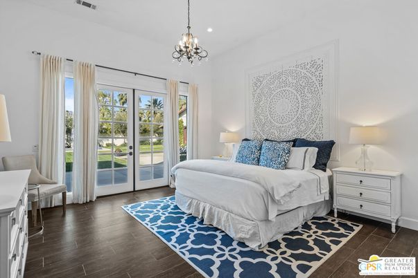 Bedroom, Chandelier, Interior, Pendant Lights, Recessed Lighting, Wood Texture Flooring