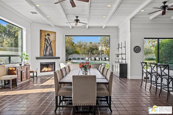 Dining room, Fireplace, Interior, Recessed Lighting