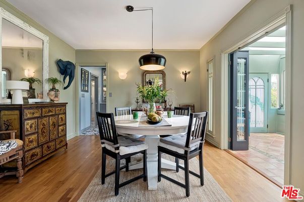 Dining room, Interior, Pendant Lights, Wood Texture Flooring