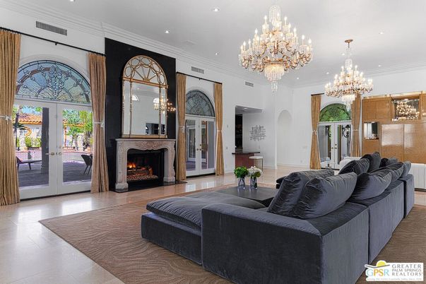 Chandelier, Fireplace, Interior, Living room, Recessed Lighting