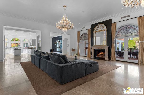 Chandelier, Fireplace, Interior, Living room, Recessed Lighting