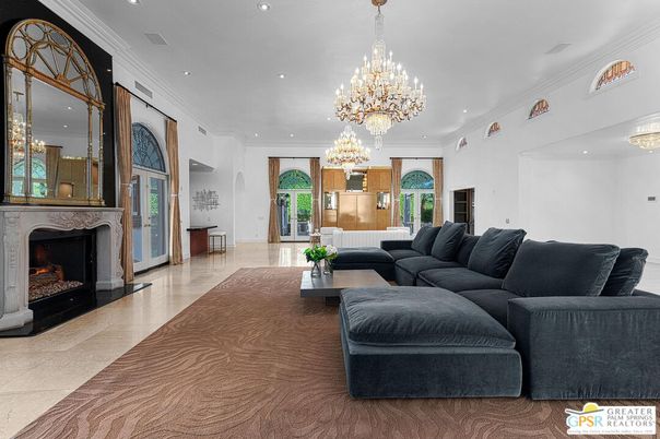 Chandelier, Fireplace, Interior, Living room, Recessed Lighting
