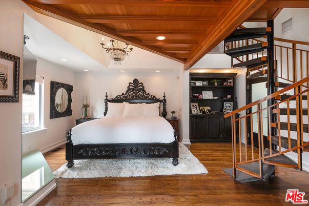 Bedroom, Chandelier, Interior, Recessed Lighting, Wooden Beams, Wooden Ceilings, Wood Texture Flooring