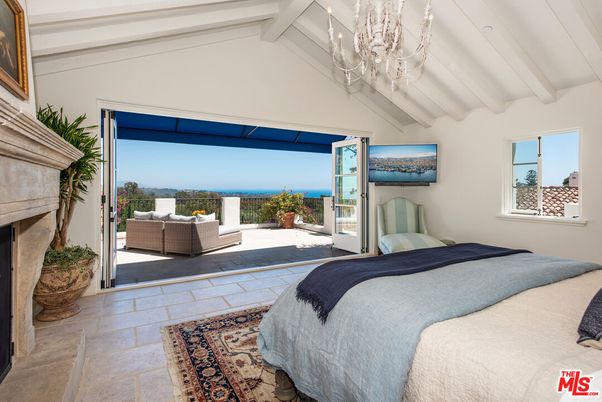 Bedroom, Chandelier, Fireplace, Interior, Water