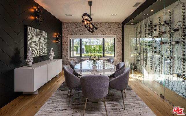 Dining room, Interior, Pendant Lights, Recessed Lighting, Wine Storage, Wood Texture Flooring