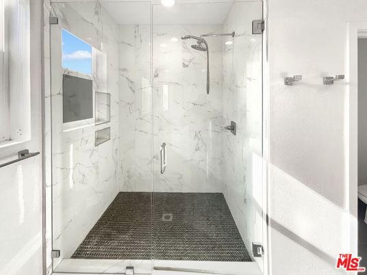 Bathroom, Glass Shower, Interior, Marble Walls, Recessed Lighting
