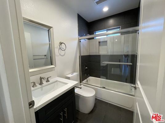 Bathroom, Glass Shower, Interior, Recessed Lighting, Wood Texture Flooring