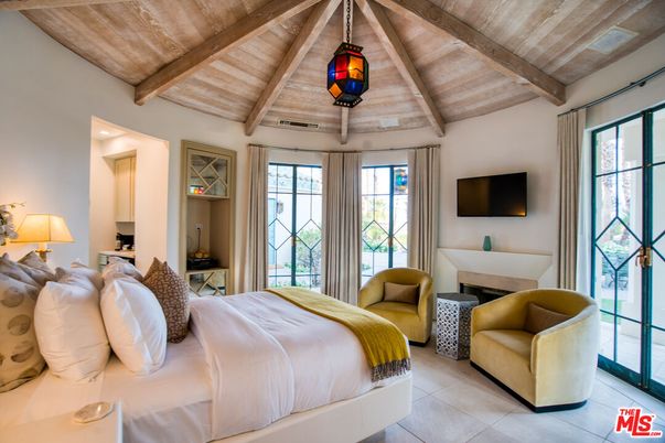 Bedroom, Fireplace, Interior, Pendant Lights, Wooden Beams, Wooden Ceilings