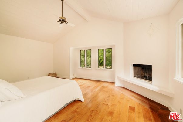 Bedroom, Fireplace, Interior, Wood Texture Flooring