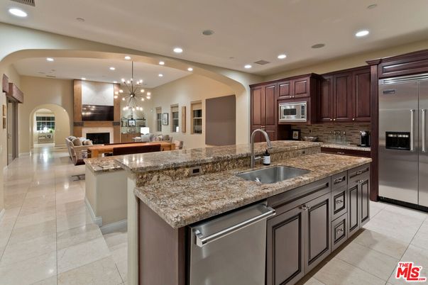Dining room, Fireplace, Interior, Kitchen, Living room, Pendant Lights, Recessed Lighting, Stainless Steel Appliances