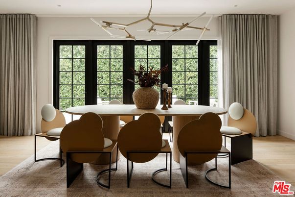 Dining room, Interior, Pendant Lights, Recessed Lighting, Wood Texture Flooring