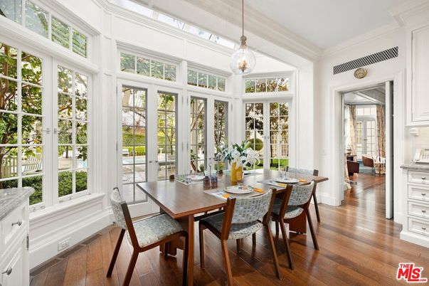 Dining room, Interior, Pendant Lights, Wood Texture Flooring