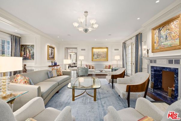 Chandelier, Fireplace, Interior, Living room, Recessed Lighting, Wood Texture Flooring