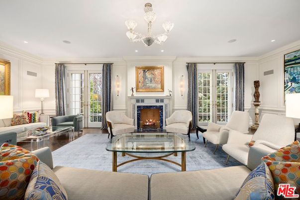 Chandelier, Fireplace, Interior, Living room, Recessed Lighting, Wood Texture Flooring
