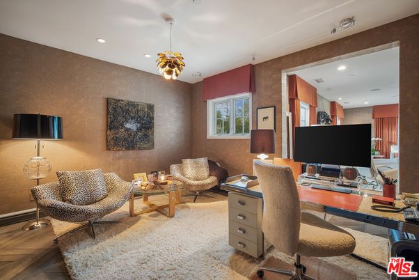 Home Office, Interior, Living room, Pendant Lights, Recessed Lighting, Wood Texture Flooring