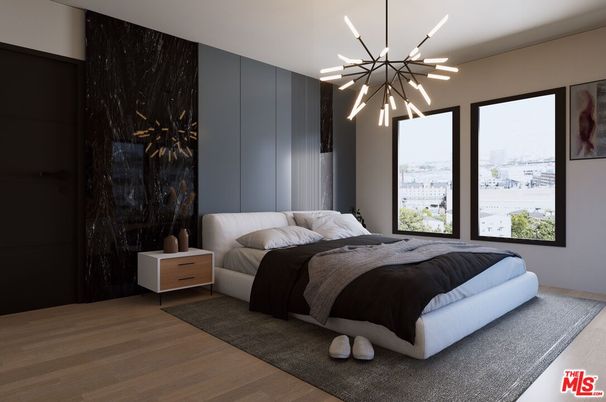 Bedroom, Interior, Pendant Lights, Wood Texture Flooring