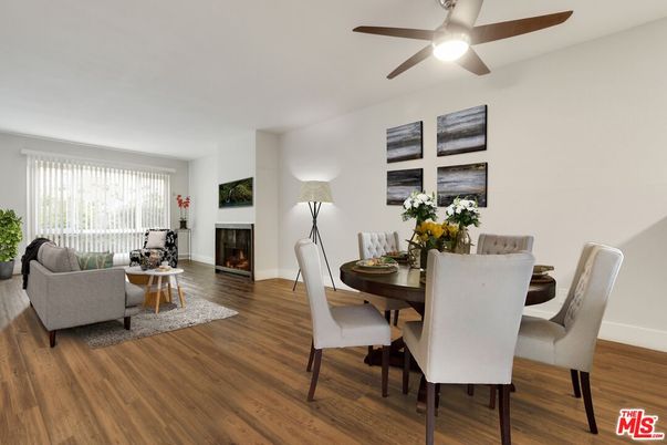 Dining room, Fireplace, Interior, Living room, Wood Texture Flooring