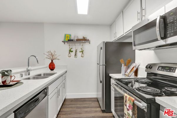 Interior, Kitchen, Stainless Steel Appliances, Wood Texture Flooring