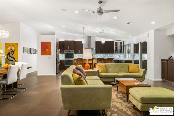 Dining room, Interior, Kitchen, Living room, Pendant Lights, Recessed Lighting, Stainless Steel Appliances, Wood Texture Flooring