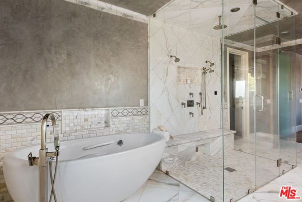 Bathroom, Free Standing Baths, Glass Shower, Interior, Marble, Marble Walls