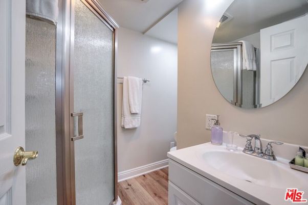 Bathroom, Glass Shower, Interior, Wood Texture Flooring