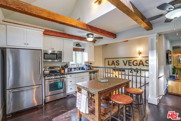 Interior, Kitchen, Stainless Steel Appliances, Wooden Beams, Wood Texture Flooring