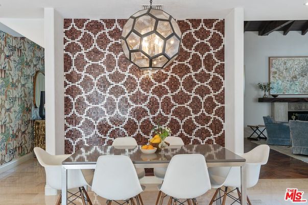 Dining room, Interior, Pendant Lights, Wood Texture Flooring