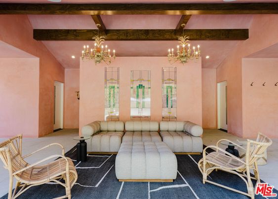 Chandelier, Interior, Living room, Recessed Lighting, Wooden Beams
