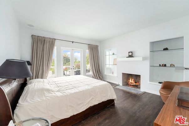 Bedroom, Fireplace, Interior, Wood Texture Flooring