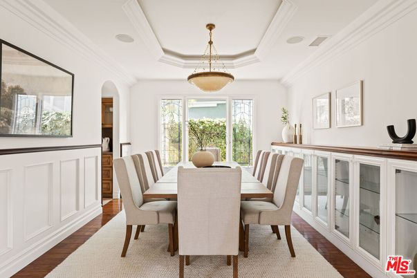 Dining room, Interior, Pendant Lights, Wood Texture Flooring