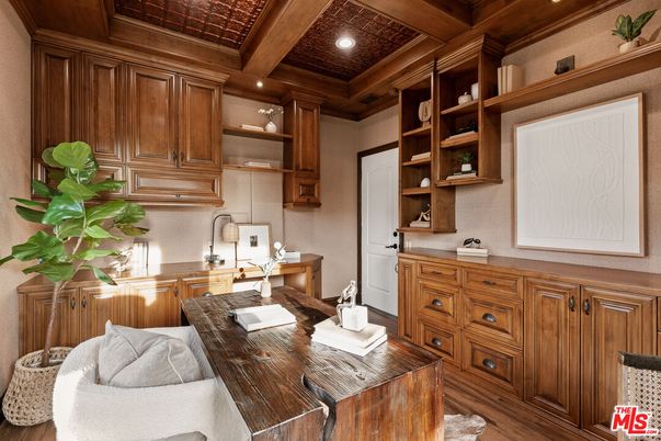 Home Office, Interior, Recessed Lighting, Wooden Beams, Wooden Ceilings, Wood Texture Flooring