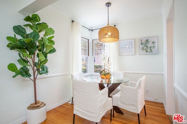 Dining room, Interior, Pendant Lights, Wood Texture Flooring