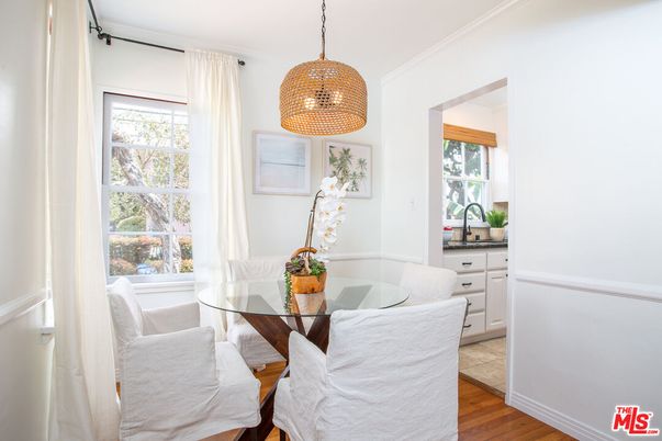 Dining room, Interior, Pendant Lights, Wood Texture Flooring