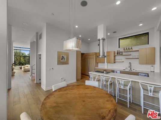 Dining room, Interior, Pendant Lights, Recessed Lighting, Wood Texture Flooring