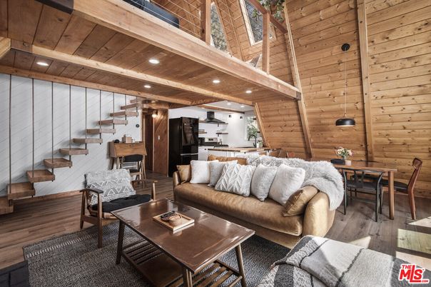 Dining room, Interior, Living room, Recessed Lighting, Wooden Beams, Wooden Ceilings, Wood Texture Flooring, Wooden Walls