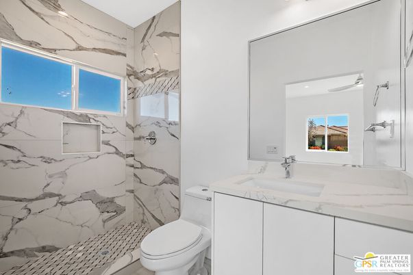 Bathroom, Interior, Marble Walls, Recessed Lighting