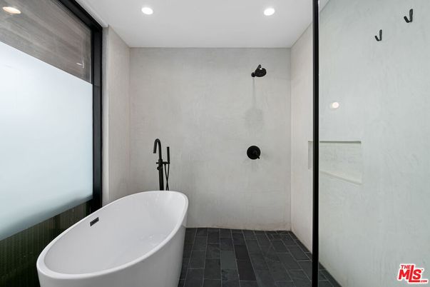Bathroom, Free Standing Baths, Glass Shower, Interior, Recessed Lighting