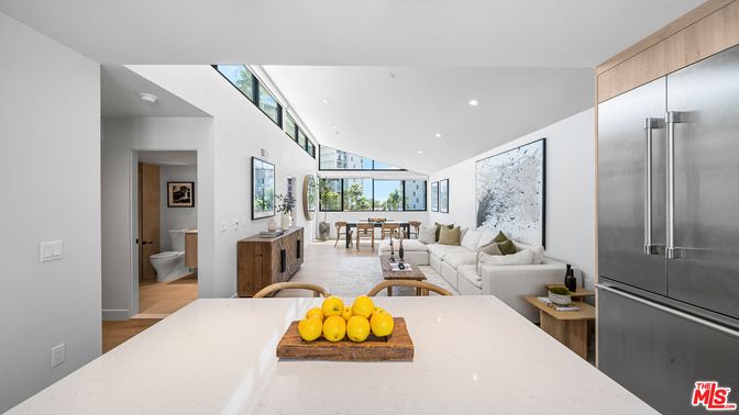 Dining room, Interior, Kitchen, Living room, Recessed Lighting, Stainless Steel Appliances, Wood Texture Flooring