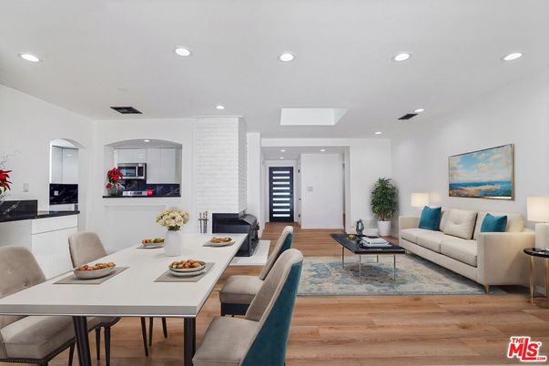 Dining room, Interior, Kitchen, Living room, Recessed Lighting, Wood Texture Flooring
