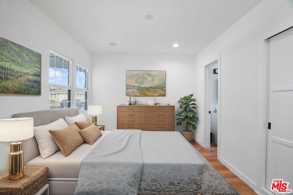Bedroom, Interior, Recessed Lighting, Wood Texture Flooring
